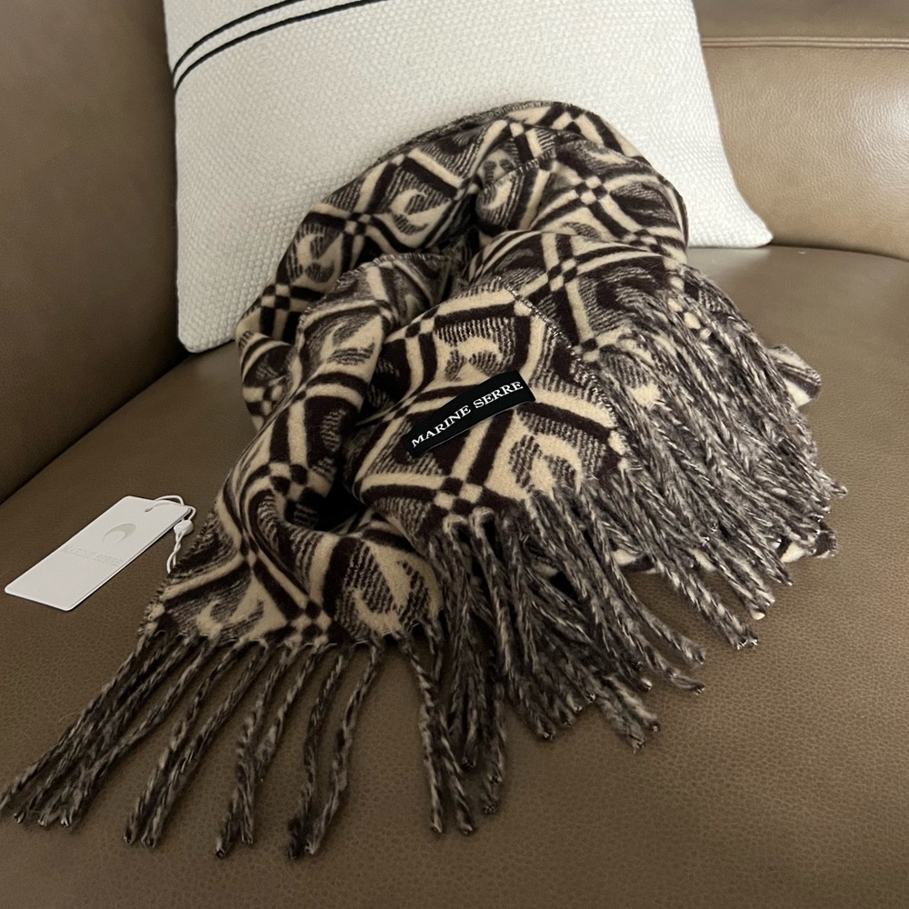 NWT Marine Serre Brown Wool Scarf